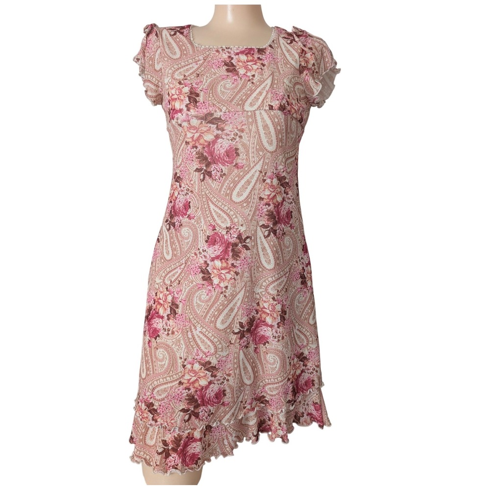 Y2K Knit Babydoll Dress XS‎ Ruffle Coquette Whimsical Bow Fairy Romantic Stretch